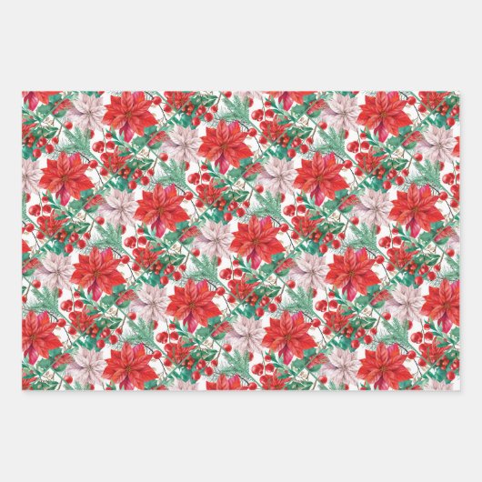 Feuille De Papier Cadeau Beautiful red and white Christmas poinsettia (Devant 2)