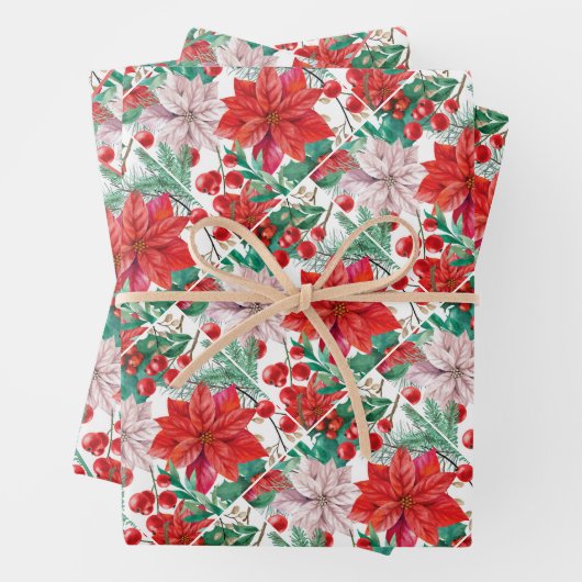 Feuille De Papier Cadeau Beautiful red and white Christmas poinsettia (En situation)