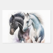Feuille De Papier Cadeau Beaux Chevaux en Aquarelle (Devant 2)