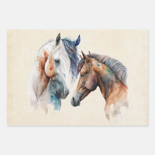 Feuille De Papier Cadeau Beaux Chevaux Style Boho Occidental (Devant 2)