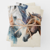 Feuille De Papier Cadeau Beaux Chevaux Style Boho Occidental (En situation)