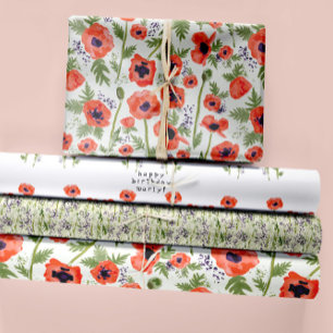 Feuille De Papier Cadeau Beaux coquelicots à l'aquarelle orange floral