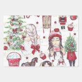 Feuille De Papier Cadeau Beaux éléments de Noël en Aquarelle Rouge (Devant 3)