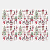 Feuille De Papier Cadeau Beaux éléments de Noël en Aquarelle Rouge (Devant)