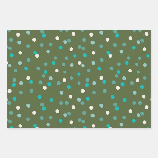 Feuille De Papier Cadeau Beaux spots Pois d'hiver en vert et Turquoise (Devant 2)