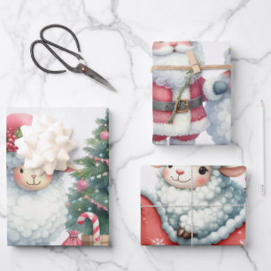 Feuille De Papier Cadeau Bébé Agneaux blancs Enfants de Noël