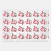 Feuille De Papier Cadeau Bébé Agneaux roses Enfants de Noël (Devant)