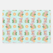 Feuille De Papier Cadeau Bébé Animaux Bleu pour garçon (Devant 2)