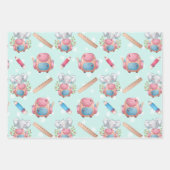 Feuille De Papier Cadeau Bébé Animaux Bleu pour garçon (Devant)