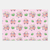 Feuille De Papier Cadeau Bébé Animaux rose pour fille (Devant)