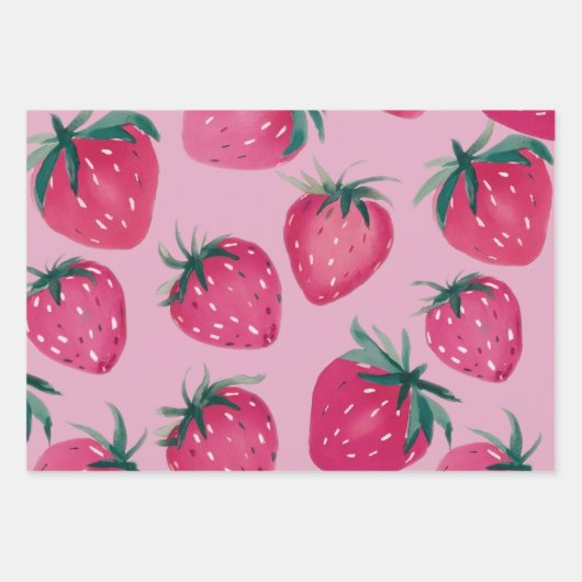 Feuille De Papier Cadeau Bébé anniversaire fraise envelopper fraises en ros (Devant)