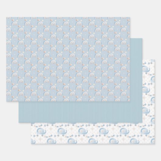 Feuille De Papier Cadeau Bébé Bleu (Lot)