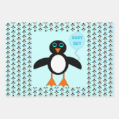 Feuille De Papier Cadeau Bébé Bleu mignon Pingouin Garçon (Devant)