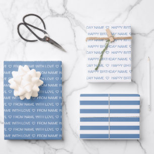 Feuille De Papier Cadeau Bébé Bleu Personnalisé Joyeux Anniversaire Avec Am
