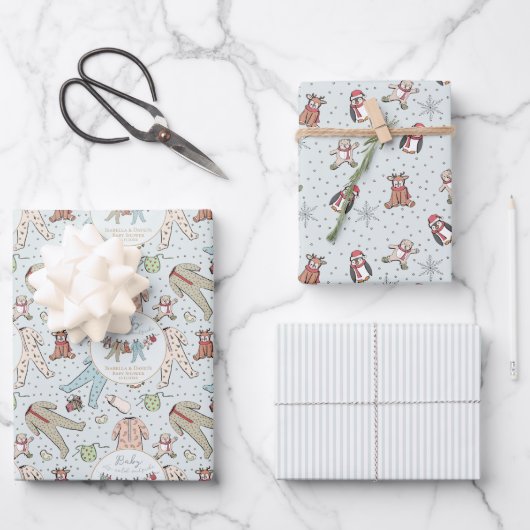 Feuille De Papier Cadeau Bébé Bleu Son froid à l'extérieur du Baby shower d (Recto)