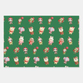 Feuille De Papier Cadeau Bébé de Noël mignon et adorable Animaux verts (Devant 2)