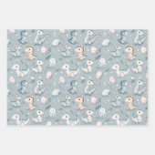 Feuille De Papier Cadeau Bébé dinosaures sur bleu (Devant)
