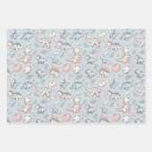 Feuille De Papier Cadeau Bébé dinosaures sur bleu (Devant)