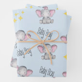 Feuille De Papier Cadeau bébé éléphant bébé bébé douche garçon (En situation)