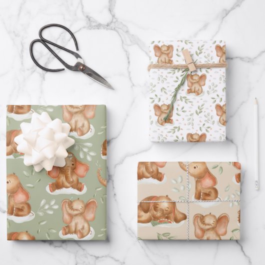 Feuille De Papier Cadeau Bébé éléphant mignon  (Recto)