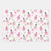 Feuille De Papier Cadeau Bébé Fille rose Noël Snowmen et Snowflakes (Devant 3)