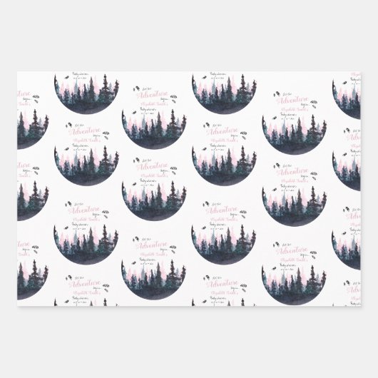 Feuille De Papier Cadeau Bébé fille Rustique aventure bébé douche (Devant)