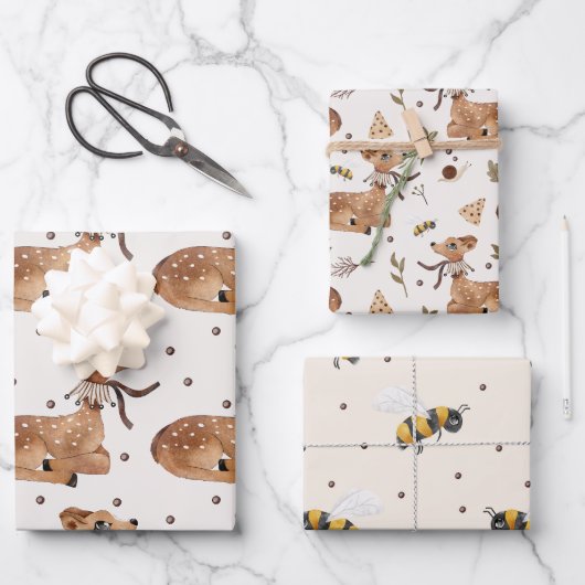 Feuille De Papier Cadeau Bébé Garçon bébé animal sauvage (Recto)