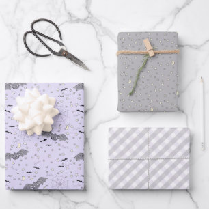 Feuille De Papier Cadeau Bébé mauve et gris Chauve-Halloween, Lune et En vi