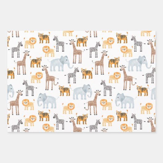 Feuille De Papier Cadeau Bébé mignet Safari animal Motif d'aquarelle (Devant 2)