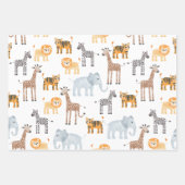 Feuille De Papier Cadeau Bébé mignet Safari animal Motif d'aquarelle (Devant)