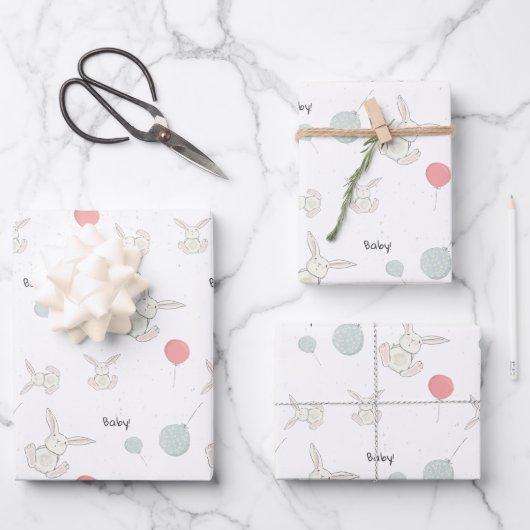 Feuille De Papier Cadeau Bébé mignon et ballons bébé (Recto)