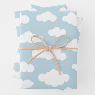Feuille De Papier Cadeau Bébé mignon Nuages pastel bleu et blanc
