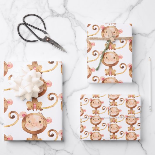 Feuille De Papier Cadeau Bébé mignon Singe Drôle Cartoon Chimp (Recto)