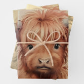 Feuille De Papier Cadeau Bébé mignon Vache Highland Coeurs Saint-Valentin 2 (En situation)