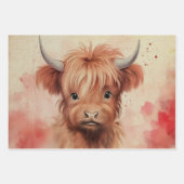 Feuille De Papier Cadeau Bébé mignon Vache Highland Coeurs Saint-Valentin 2 (Devant)