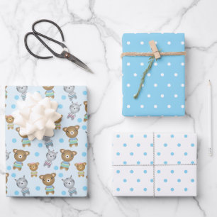Feuille De Papier Cadeau Bébé Ours Et Zèbre, Polka Dot