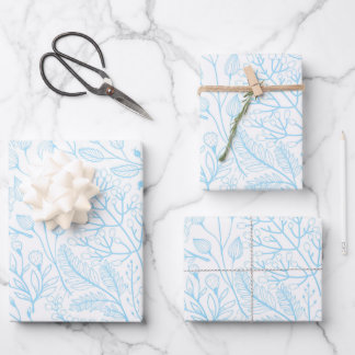 Feuille De Papier Cadeau Bébé Pastel Bleu clair Floral Élégant Mariage 