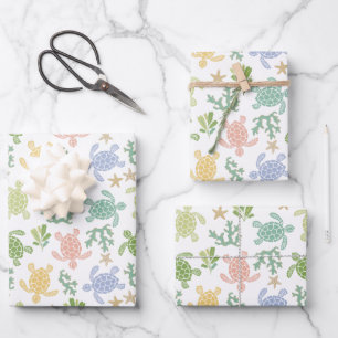 Feuille De Papier Cadeau Bébé tortues de mer rose