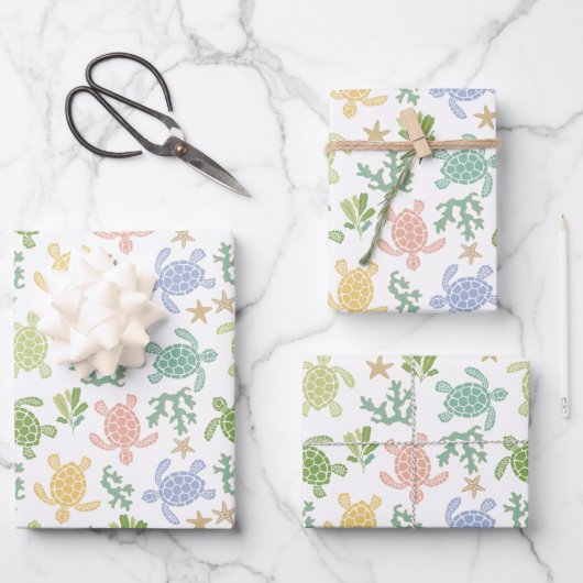Feuille De Papier Cadeau Bébé tortues de mer rose (Recto)
