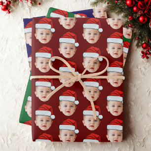 Feuille De Papier Cadeau Bébé Visage drôle Photo personnalisée Père Noël
