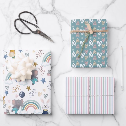 Feuille De Papier Cadeau Bébés d'animaux mignons (Recto)
