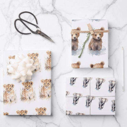 Feuille De Papier Cadeau Bébés mignons animaux (Recto)