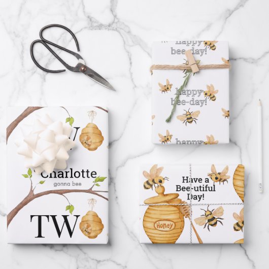 Feuille De Papier Cadeau Bee Turning Two Birthday Gift (Recto)