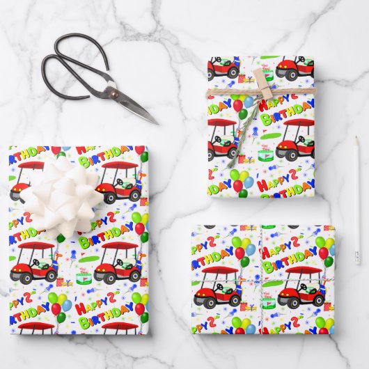 Feuille De Papier Cadeau Belle 2e anniversaire Red Golf Cart Boy's (Recto)