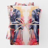 Feuille De Papier Cadeau Belle aquarelle couple mariage (En situation)