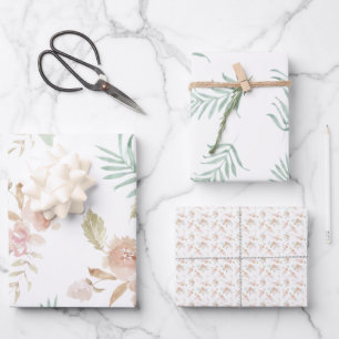 Feuille De Papier Cadeau belle aquarelle peinte fleurs molles