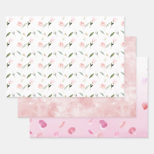 Feuille De Papier Cadeau Belle aquarelle rose florale (Lot)