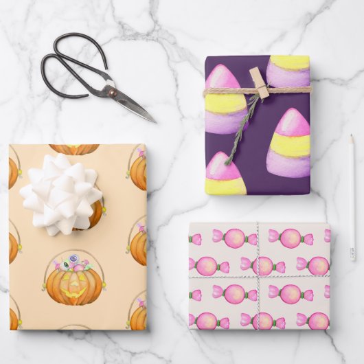 Feuille De Papier Cadeau Belle Bande d'Halloween ou bonbon (Recto)