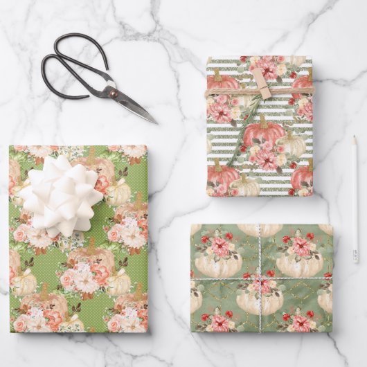 Feuille De Papier Cadeau Belle Bébée verte fille mignonne Citrouilles d'aqu (Recto)