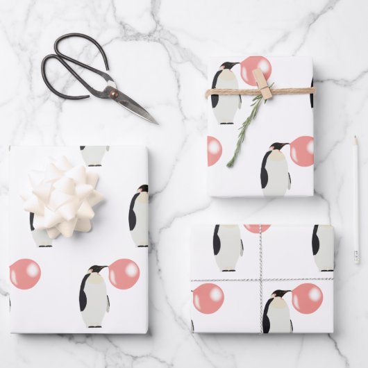 Feuille De Papier Cadeau Belle bulle de gomme Penguin soufflante bulle (Recto)